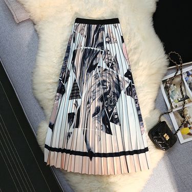 GraceChic GraceChic GraceChic High-End Draped Ink Print Pleated Midi Skirt For Women Summer European Fashion Slimming Accordion Pleats_voghion.com