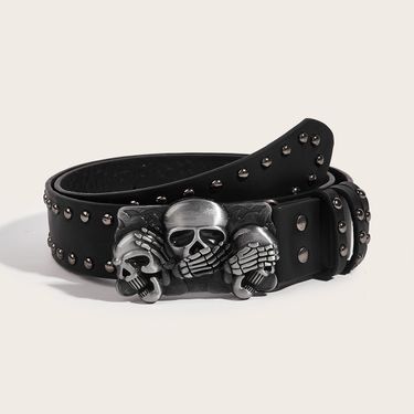 New Trendy For Men's Personalized Skull Head Youth Punk Button Casual Belt_voghion.com