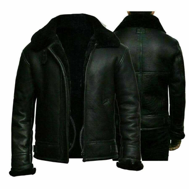 Men's Shearling-Lined Leather Coat With Wide Lapel - Premium Winter Overcoat, Luxurious Faux Fur Outerwear_voghion.com