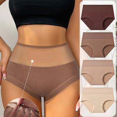 Women's Intimates Color High Waist Large Size Women's Underwear Mesh Waist Triangle Underwear_voghion.com