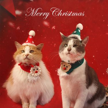 Cat, pet, scarf, costume hat, reindeer, Santa Claus, handmade weaving, dog accessories, Christmas_voghion.com