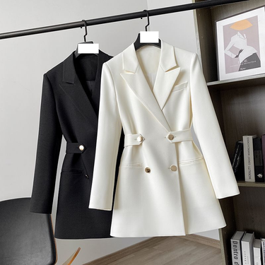 Women's Solid Color Waist Slimming Double Breasted Fashion Suit Top_ecoleips.com