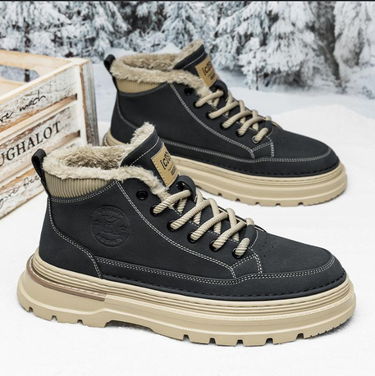 Men’s Shoes Martin boots men's winter plus velvet thick warm high top work boots British retro men's shoes mid top snow cotton shoes_voghion.com