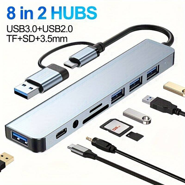 8 In 1 USB C HUB, 4 In 1 USB Adapter, 7 In 1 USB HUB With USB C Port, USB 3.0/2.0, Docking Station For MacBook Pro/Air, Computer Accessories_voghion.com