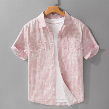 Summer Men's Hanging Dye Printed Simple Short Sleeved Shirt Trend Casual Loose Youth Versatile Men's Shirt_voghion.com