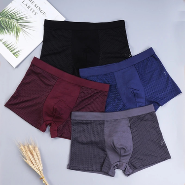 4 Pcs/Lot Boxer Briefs Cool Breathable Comfortable Mesh Bamboo Fiber Soft Fashion Gifts Plus Size Men's Shorts Underwear_voghion.com