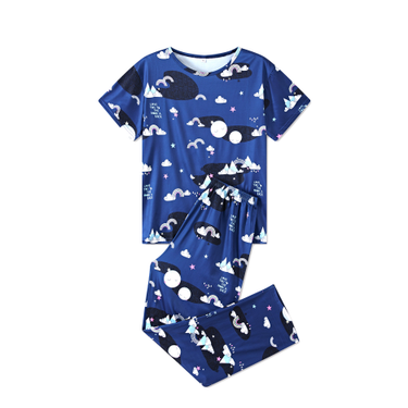 Home clothes suit pajamas women's short-sleeved trousers suit ins style printing_voghion.com