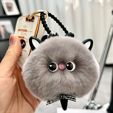 Eco-friendly rex rabbit fur kitten car keychain pendant ins cute plush doll bag bag_voghion.com