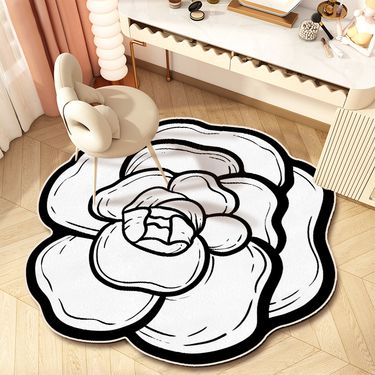 Printed Polyester Rug – Floral Bohemian Vanity Mat, Non-Slip Irregular Shape For Bedroom & Dressing Room, Washable Light Luxury Decor_voghion.com