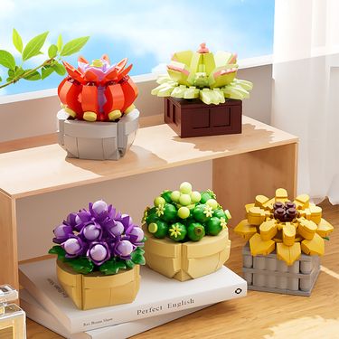 Building Blocks Compatible with Lego building blocks, multiple shapes, meat potted rose bouquet, immortal flower plant assembly toy gift_voghion.com