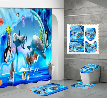 Hot selling 3D high-definition digital printing waterproof polyester marine dolphin high-end bathroom shower curtain_voghion.com