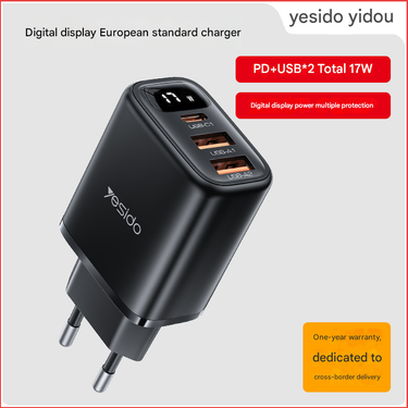syct Yesido Digital Display Charging Head USB Multi-Port PD17W EU Standard Mobile Phone Charger Compact And Portable_voghion.com