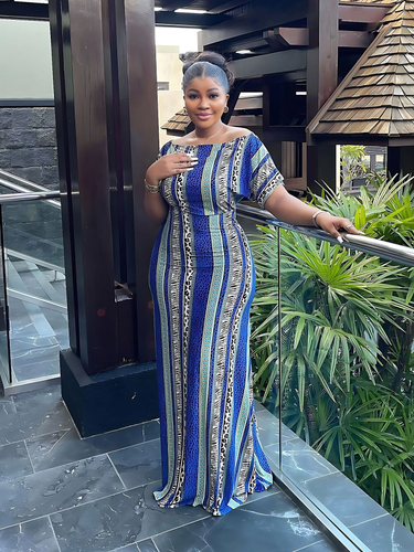 Women's temperament off-the-shoulder printed maxi dress summer dress_voghion.com