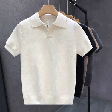Men's Clothing High Grade Polo Collar Short Sleeved Sweater Men's Summer New Fashion Slim Fit Half Sleeved Lapel Knitted Bottoming Shirt_voghion.com
