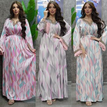 Women’s Clothing Printed Diamond Muslim Robe New Arabic Sweet Skirt_voghion.com