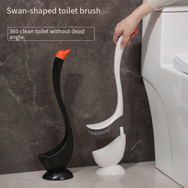 Swan-Shaped Toilet Brush Set - Long Handle 360° Cleaning Brush With Stand Non-Scratch Bristles & Elegant Bathroom Decor (Ergonomic Design)_voghion.com