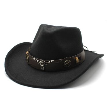 Hot Selling 2024 New Cow Head Western Cowboy Hat Woolen Jazz Top Hat Men and Women Spring Felt Hat Big Brimmed Hat_voghion.com