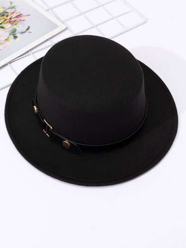 French Socialite Hepburn Style Belt Buckle Flat Top Top Hat For Women In Autumn And Winter, British Retro Versatile_voghion.com