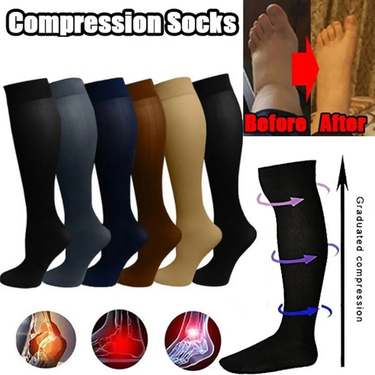 Varicose Veins Compression Fit Golf Rugby Hiking Sports For Anti Fatigue Driving Travel Flight Black Women Men Socks_voghion.com