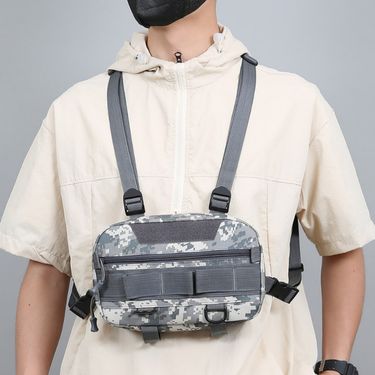 Military enthusiasts wearing vests, charter planes, chest trendy tactical shoulder bags, running hiking backpacks,_mkmklike.com
