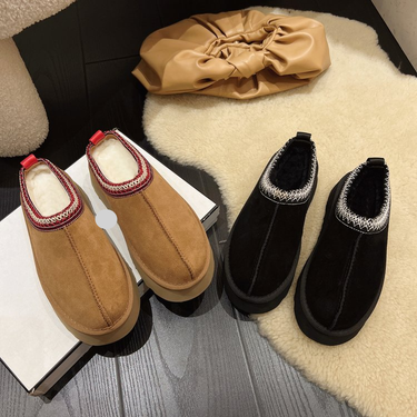 Women's Shoes one step snow boots women's winter new style leather and fur integrated closed toe slippers platform cake thick bottom fur cotton shoes_voghion.com
