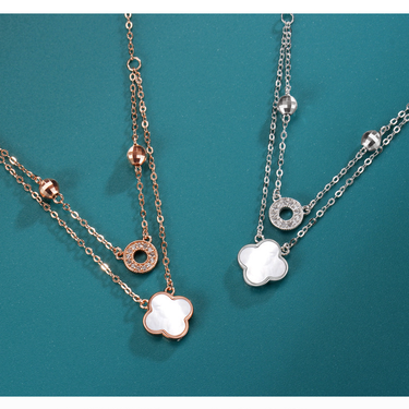 Double layer four leaf clover necklace for women, niche design, white mother of pearl pendant, internet celebrity accessories, girlfriend gift_voghion.com