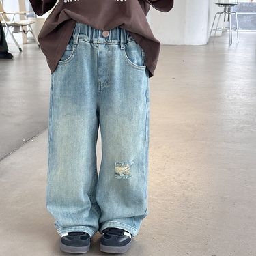 Kids’ Clothing Children's Pants Boys And Girls Autumn Style Ripped Micro Stretch Jeans Baby Handsome Straight Trousers_voghion.com