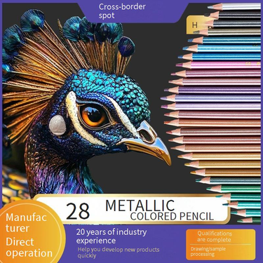 TaSteful 28-Color Metallic Colored Pencils For Drawing, Sketching & Art - Premium Wooden Case, Vibrant Metallic Shades For Students & Artists_voghion.com