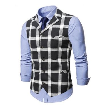 Men's casual vest fashion men's plaid single breasted casual vest_voghion.com