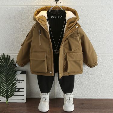 Boy's autumn and winter cotton-padded jacket Boy baby Winter children's padded padded jacket with fleece thickened pie overcome_voghion.com