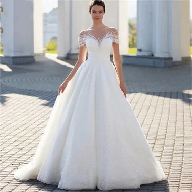 Women's Clothing One Shoulder Light Wedding Dress Bride Main Veil Lace Outing Veil Small Tail_voghion.com
