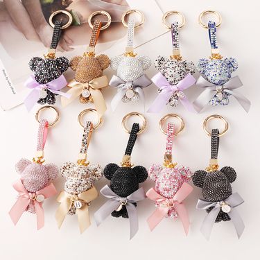 Fashion Optional Full Diamond Big Bear Car Keychain Cute Plush Creative Name Letter Custom Pendant_voghion.com