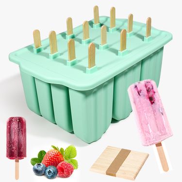 12 Piece Ice Cream Mold Easy To Demould Silicone Popsicle Mold Ice Cream Mold With Lid Ice Cream Mold_voghion.com