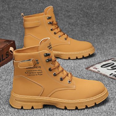 European Warm Series Men's Autumn Winter New Fashion Outdoor High-top Martin Youth Trend Thick-soled Hiking Yellow Boots Work Shoes_vogvips.com