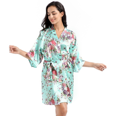 Women's home short Cardigan nightgown Thin large size loose printed daffodil morning gown_voghion.com
