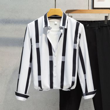2025 Spring And Autumn New Men's Striped Shirt Men's Long Youth Trend Versatile Fresh Slim Version Non-ironing Shirt_voghion.com