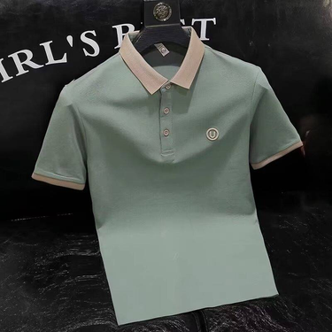 Men's Trendy Polo Shirt – Short Sleeve, Slim Fit, Striped Design, Breathable Milk Silk, Summer Casual (M-5XL, 5 Colors)_voghion.com