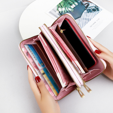 Women's Wallet Card Cases Double Layer Zipper Long Wallet Women Large Capacity Wrist Clutch Pearl Print Mobile Phone Bag_voghion.com