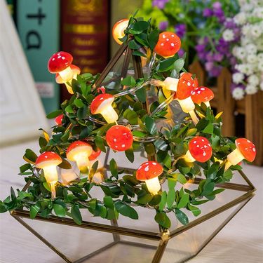 Mushroom Light String Led Green Leaf Rattan Light Flashing Light Strip Plant Green Leaf Decoration Copper Wire Light Easter Small Colored Lights_voghion.com