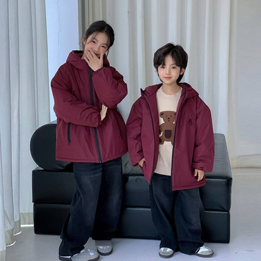 Kids' Stylish Hooded Padded Jacket Winter Coats For Boys & Girls Warm Fleece-Lined Zip-Up Outerwear With Matching Pants Set_voghion.com