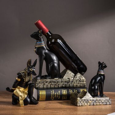 Egyptian Best Cat Anubis God Rack Bar Wine Holder Craft Ornament_voghion.com