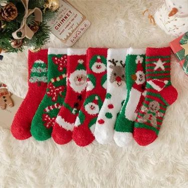 Cozy Christmas Fleece Socks For Women & Men - Soft Thermal Mid-Crew Holiday Socks With Fun Santa, Reindeer & Candy Patterns (5 Styles)_voghion.com
