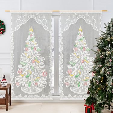 Christmas Colorful Christmas Tree Curtains New Lace Christmas Wear Rod Semi-blackout Curtains Cross-border Snowman Decoration_voghion.com