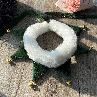 Christmas bib bell dog scarf Winter warm accessories Cat pet drool towel Christmas tree green decoration_voghion.com
