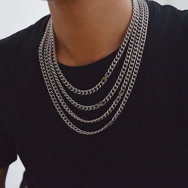 Titanium Steel Chain Necklace Men, Trendy Cuban Style, Unisex Hip-Hop Chain, Versatile Cool Accessories For Women_voghion.com