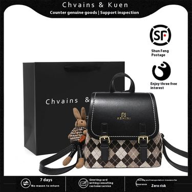 ChvainsKuen bag women 2024 new trendy high-end texture checkered backpack for commuting and travel_voghion.com