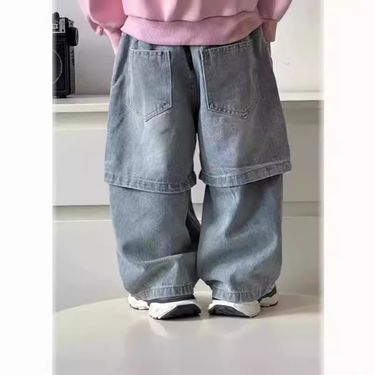 2024 Spring/Summer Children's Jeans with American patchwork fringed edges, stylish denim pants for boys and girls,_voghion.com