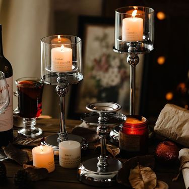 Ins Nordic retro light luxury silver candlestick aromatherapy candle ornaments romantic table candlelight dinner props_voghion.com