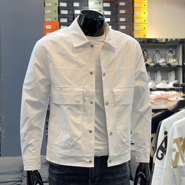 Autumn new lapel solid color workwear outdoor windbreaker casual large pocket slim fit jacket men's trend_voghion.com