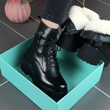 2023 New Thick-Soled Chunky Heel Martin Lace-Up Fleece-Lined Non-Slip British Style Short For Women Versatile Soft_voghion.com